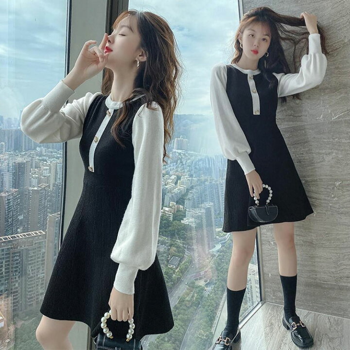 膝丈ワンピース - 長袖・七分丈 