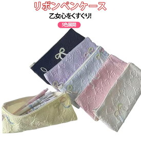 5色展開 ふわふわ リボン ペンケース 筆箱 ペンポーチ エンボス おしゃれ ペンケース 収納袋 小物入れ ポーチ 小さい 軽量 筆記用具 筆箱 筆入れ 中学生 女の子 メイクブラシポーチ ツールペンケース 化粧 ポーチ かわいい 収納 袋 ペンケース
