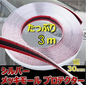 ボディ バンパー 幅 30mm 長さ 3m プロテクター メッキ 保護 カバー クローム メッキモール バンパーモール ドア開閉 傷防止 両面テープ 00873