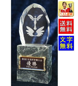 トロフィー盾【40％OFF】送料無料　文字彫刻無料　高さ180mm　ガラストロフィー 天然石台　トロフィー　女神　激安処分価格　W-MEL6308-A