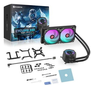 RAIJINTEK ���C�W���e�b�N CYCLOPS 240 BLACK AIO����CPU�N�[���[ �A1.4�C���`LCD�X�N���[���A�����\�t�̋����M�`���y�[�X�g52W/mk (0R10B00230)