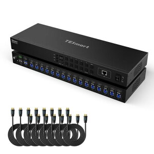 TESMART USB3.0 HDMI KVM�X�C�b�` 16����1�o�� 4K@60HZ KVM�ؑ֊� 16�|�[�g �p�\�R��16�䃂�j�^�[1��؂�ւ� EDID�G�~�����[�^�[ �z�b�g�L�[�ؑ� RS232�ALAN�|�[�g �����X�L�����A�������o�@�\