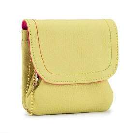 Yocipa本革レディースミニ財布2つ折り人気多機能がま口コインケース小さい小銭入れレザーコンパクト小物入れポーチ軽量キーホルダー付きウォレット(イエロー)