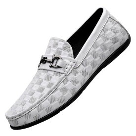 [MERLIN]5CMUPメンズドライビングシューズ身長アップシューズ厚底ロファー背が高くなる本革スリッポン(ホワイト25.0cm)