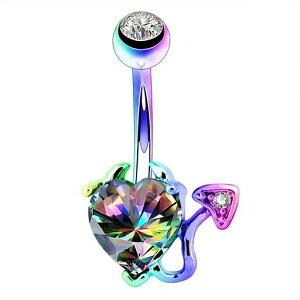 OUFER14GStainlessSteelNavelRingsDevilHeartBellyButtonRingsIridescentCZBodyPiercingcolorful