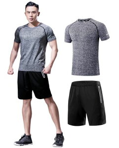 メンズコンプレッションウェア加圧インナー5点セット半袖シャツハーフパンツタイツスポーツウェア保護高弾力補正下着トレーニング高機能上下セットジムウェア2点セット麻グレーHeather…