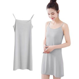 [Eukkis]サテンスリップキャミワンピースインナー-レディース肌着下着透け防止ペチコート春夏吸汗通気性静電防止透けにくいシルバーグレーミニ丈M