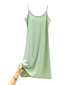[Laisve]アイスシルクスリップ冷感キャミソールワンピースインナー吸汗速乾クールペチコート透け防止素肌さらり静電気防止ひびきにくいレディース肌着涼しいルームウェア下着
