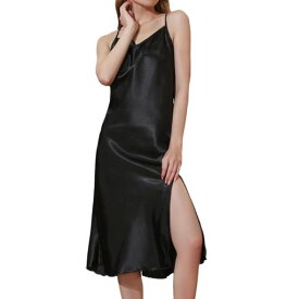 [SARADEMUNT]サラデマント〕スリップハーフスリップレディースサテンキャミソールルームワンピースネグリジェ無地221216TSQ-long-black-M