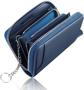 小銭入れメンズ本革コインケースミニ財布8カード入れキーリング付き小さい財布コンパクトカーボンレザー(レイシ柄牛革-ブルー)