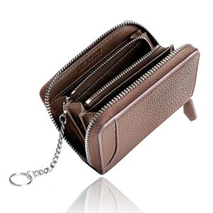 小銭入れメンズ本革コインケースミニ財布8カード入れキーリング付き小さい財布コンパクトカーボンレザー(レイシ柄牛革-カーキ)