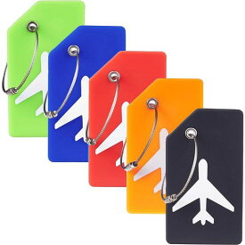 サムコス荷物タグスーツケースネームタグ5個入ネームカード付きバッグ用ネームタグ防水タグ軽量旅行紛失防止出張対応用(青、黒、緑、赤、オレンジ)