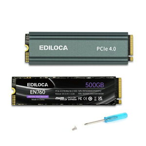 Ediloca EN760 SSD �q�[�g�V���N�t�� 500GB PCIe Gen4x4 NVMe M.2 2280 PS5����m�F�ς� �ő�Ǎ�: 4800MB/s �ő发��:2650MB/s 3D NAND TLC ����SSD �_�C�i�~�b�N SLC