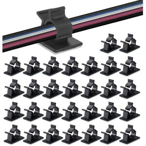 ケーブル収納40個入り4階段調節可能ケーブルホルダーコードクリップコードフックケーブルクリップ接着ワイヤーコード粘着シート付ブラックbyMAVEEK