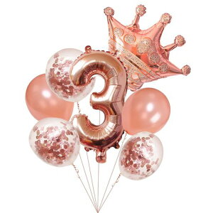 誕生日飾り付け数字バルーン3歳ゴールデン32インチクラウン男の子女の子巨大風船バースデーガーランド誕生日ウェディング記念日パーティーに(3ローズゴールド)
