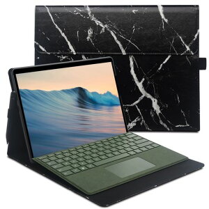 xisiciao保護ケースサーフェス用プロ7/7+/6/5/4スタイラスホルダー付きマルチプル角度ポリエステルスリム軽量カバーコンパチブルタイプカバーキーボード付き(黒い大理石)