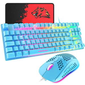 ゲーミングキーボードマウス88キー軽量LEDバックライトUSB接続エルゴノミック防水完全なアンチゴーストボタンキーキャップ取り外し可能、ゲーマーやタイピストに最適、6400DPIゲーミング…