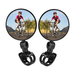 サムコス自転車バックミラー2個セット360°回転丸型凸面広視野角戸外スポーツバイク用ミラー簡単取付調節可能サイクリングミラーバーエンドミラー自転車ミラー(ブラック)