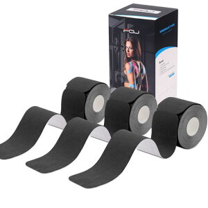 プレカットテーピングテープ3巻入キネシオロジーテープキネシオテープ筋肉・関節をサポート通気性伸縮性強い汗に強い5cmx5m(黒)