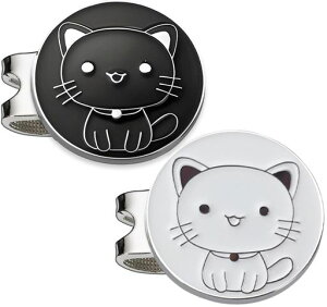Adhereゴルフマーカー台座セットロゴボールマークかわいい猫と黒白デザイー2個入り(黒と白・2個)