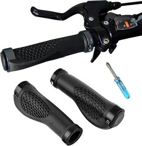 自転車グリップカバー1ペアハンドルバーラバー人間工学ハンドルグリップゴム製アルミロックリング付きエンドキャップ付き耐震耐久性滑り止め衝撃吸収握りやすいソフトラバーBMX折り…