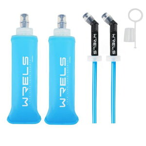 ソフトフラスクハイドレーションランニングボトル水筒150ml/250ml/500ml折りたたみ防塵キャップ付き軽量トラランマラソンハイキング登山(水色250ml*2+ストロー*2)