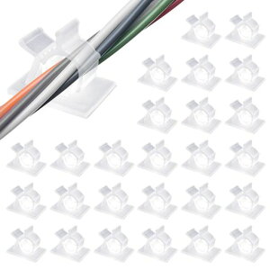 MAVEEKケーブルクリップ4階段調節可能Sサイズコードクリップケーブルホルダーコードフックケーブル収納コード管理結束固定ベース粘着シート付ケーブル固定具透明30個入り