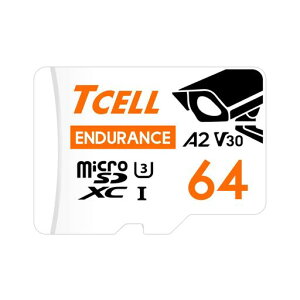 TCELL ���ϋv ��p�� �Ď��J�����p 64GB microSDXC �������J�[�h �A�_�v�^�[�t�� - A2�AUSH-I U3�AV30�A4K�A�}�C�N��SD�J�[�h�A�ǂݍ���/�������� �ő�100/80MB/�b�A �t��HD��4K UHD microSD