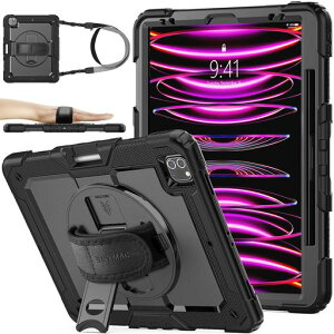 SEYMACstock12.9�C���`iPadPro��6����2022�P�[�X�ϏՌ��ی�t�B�����t���y�����[360°��]�X�^���h�n���h�X�g���b�v�V�����_�[�X�g���b�v�S�ʕی�J�o�[iPadPro