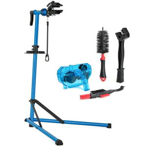 CXWXC自転車メンテナンススタンドワークスタンドクリーナーセットロードバイクスチール製高さ/角度調節可折りたたみ式ディスプレイスタンド工具トレー/ハンドル支えバー付ブルー(CX-C10BU)