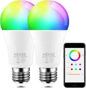 HEKEE LED�X�}�[�g�d�� E26���� 100W�`����(12W) 1250LM, Alexa �Ή� �G�R�[�@��ł��邱��, RGBWW �d���F2700K 1600���F �ԐڏƖ� (2�p�b�N)