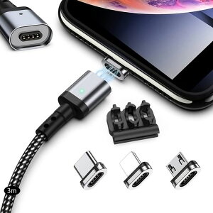 �}�O�l�b�g�[�d�P�[�u��SUNTAIHO3in1Micro-USB�P�[�u���y3Mx1�{�Z�b�g�zQC3.0�}���[�d�ƃf�[�^�`�����Ύ��C�h�o���E��Type-L�}�C�N��USBType-C�R�l�N�^�^�C�v-cMicroUSBCable