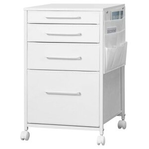 YeTomデスクワゴンキャビネットサイドチェストオフィス布製袖机サイドワゴン4段A4対応大容量キャスター付きデスク下収納幅400*奥行400*高さ650mm?子樹脂白い