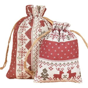REDICEラッピング袋包むギフト袋リボン付き綿麻2枚セット巾着袋ポーチ2枚セットギフトバッグクリスマス包装可愛いお菓子ギフトステッカー小分け10*14cm+13*18cm(13*18cm+10*14cm鹿-A3)