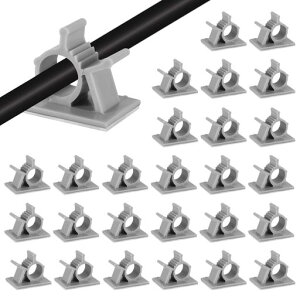 ケーブルクリップ4階段調節可能コードクリップケーブルホルダーコードフックケーブル収納コード管理結束固定ベース粘着シート付ケーブル固定具グレイ30個入りbyMAVEEK