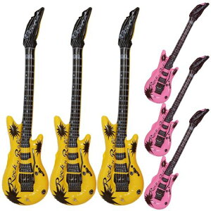Toyvianギターバルーン誕生日飾り付けバルーンギターインフレータブル式こども向けエレキギターおもちゃ80年代90年代パーティー音楽デコレーション記念品コスプレ撮影用6個