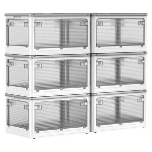 AZMKOO ���[�{�b�N�X �܂��� �W�t�� 5�ʊJ�� �R���e�i �{�b�N�X �ߑ��P�[�X ���[�P�[�X �������� ���[(L,6�Z�b�g,�z���C�g)