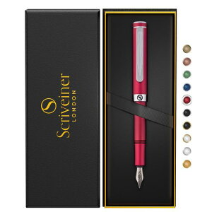 Scriveiner高級EDC万年筆(細字)、素敵なマットレッドのポケットペン、クローム仕上げ、シュミット社製ペン先、コンバーター、最高の筆記具ギフトセット、男性&女性用、素敵なオフィスデ…
