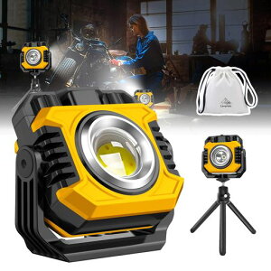 NewbyLED投光器充電式COBライト作業灯「超高輝度5000ルーメン最大連続点灯100時間無段階調光・調色SOS赤点滅7000mAh電池IPX6防水360°回転三脚+収納袋付き」小型ワークライトアウトドア夜釣り夜…