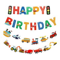 誕生日 飾り付け 3D 車 バルーン セット 工事車両 信号機 Happy Birthday ガーランド付き シンプル デコ…