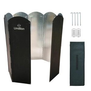 Umillionウインドスクリーンリフレクター焚き火風防キャンプ風除け大型風防板反射板8枚連結亜鉛メッキ鋼板防風風よけアウトドアキャンプ片面黒焚き火台用バーベキュー用片面ブラックお…