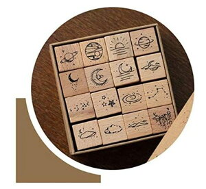 Alideco月と六ペンス木製ラバースタンプセットしょうりょうてんしのがくふクリエイティブスタンプセットクラフトカードスクラップブッキングノートボックスに16個(suonianjiexinghe)