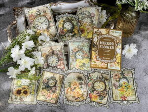 コラージュ素材デザインペーパー140*100mm10絵柄30枚鏡の花縁シリーズコラージュ素材詰め合わせコラージュノート紙素材デコレーション用背景紙手帳DIY用ジャンクジャーナルスクラップブ…