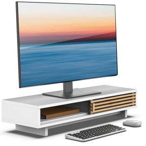 WELLWENGモニター台卓上パソコン台横幅64cm机上台デスクシェルフPCスタンド2段木製天板グリル付きスライディングドアpc台モニタースタンドパソコンスタンド卓上収納整理整頓滑り止めマッ…