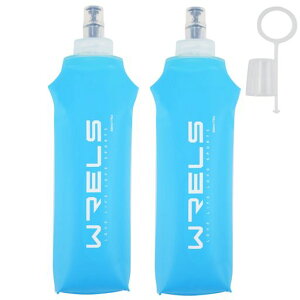 ソフトフラスクハイドレーションランニングボトル水筒150ml/250ml/500ml折りたたみ防塵キャップ付き軽量トラランマラソンハイキング登山(水色500ml*2)