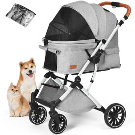 Angelpet ペットカート 一体型コンパクト折りたたみ 対面両用式 犬猫用バギー 多頭対応 大容量 自立式 4輪 前輪360°回転 前後輪ブレーキ付き 飛び出し防止 組み立て簡単 軽量 耐荷重30KG レイ…
