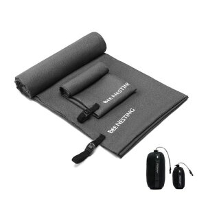 BeeNesting超軽量速乾タオル特大判&小さいセットマイクロファイバースポーツタオルコンパクトに収納可能なポケット付きバックパッキング旅行登山ビーチジム水泳ヨガ用(ブラック2XL+S)