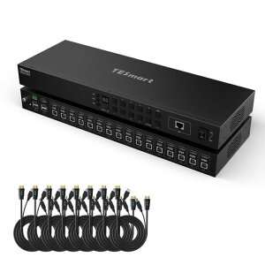 TESmart 16����1�o�� HDMI KVM�X�C�b�` �p�\�R��16�䃂�j�^�[1��؂�ւ� KVM�ؑ֊� 4K@30Hz/60Hz RGB4:4:4 EDID�G�~�����[�^�[ RS232�|�[�g�ALAN�|�[�g���� �����X�L���� �������o�@�\