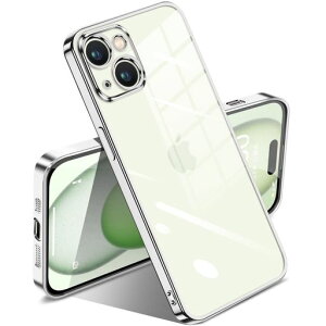 iPhone15Plus用ケースクリア耐衝撃透明アイフォン15Plusカバーメッキ加工完全な保護黄変防止落下防止ファッション薄型軽量TPU柔らかいワイヤレス充電人気保護カバー(シルバー)