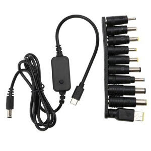 YFFSFDC10in1USBTypeCPDケーブル1m変換プラグ付き5.5x2.5mmLED表示調整可能電圧5V-9V-12V-15V-20V昇圧ケーブルPD急速充電電源コネクタ充電器60w3A扇風機携帯電話